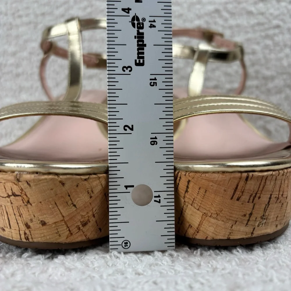 Kate Spade Sandal Womens 9M Gold Tallin Strappy Open Toe Espadrille Platform Wed